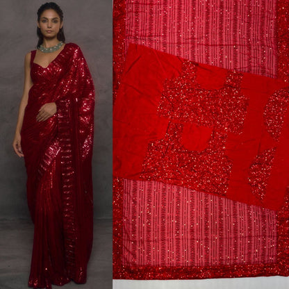 RO17124 Premium Red Faux Georgette Sequins Embroidered Saree with Heavy Designer Blouse | Bollywood Party Wear Wedding Saree