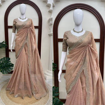 Premium Tissue Salsa Crush Saree with Thread & Sequin Work | RO17532