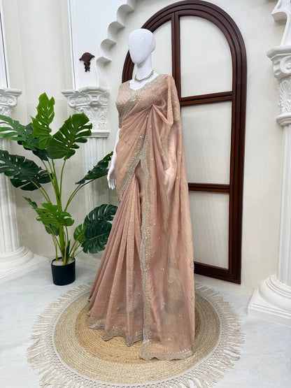 Premium Tissue Salsa Crush Saree with Thread & Sequin Work | RO17532