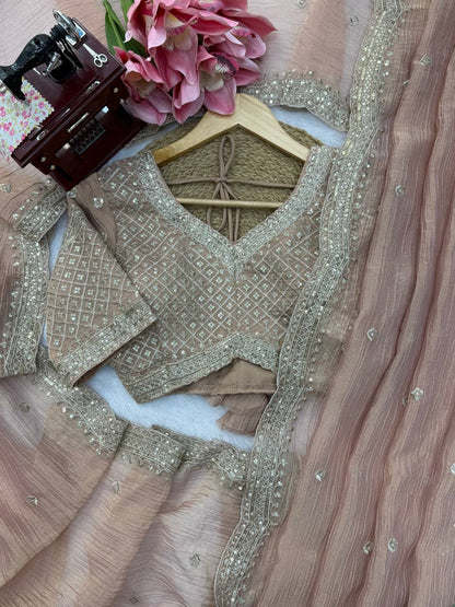 Premium Tissue Salsa Crush Saree with Thread & Sequin Work | RO17532