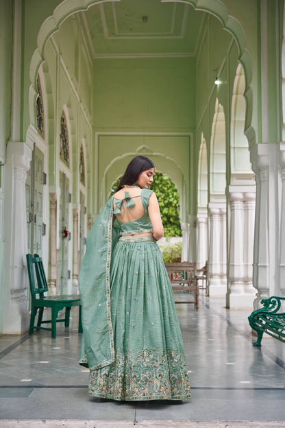 Premium Gold Crush Embroidered Lehenga Choli Set with Dupatta | Stylish wedding wear outfit | RO18060