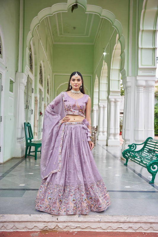 Premium Gold Crush Embroidered Lehenga Choli Set with Dupatta | Stylish wedding wear outfit | RO18060