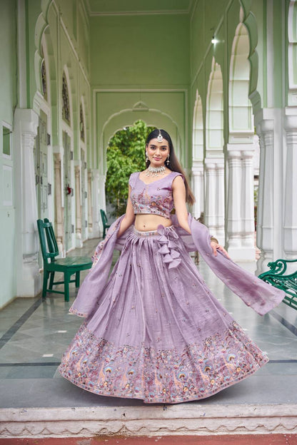 Premium Gold Crush Embroidered Lehenga Choli Set with Dupatta | Stylish wedding wear outfit | RO18060