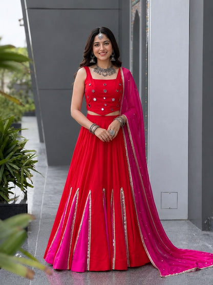 Navratri Special Cotton Lehenga Choli with Mirror Work & Georgette Dupatta | RO18073