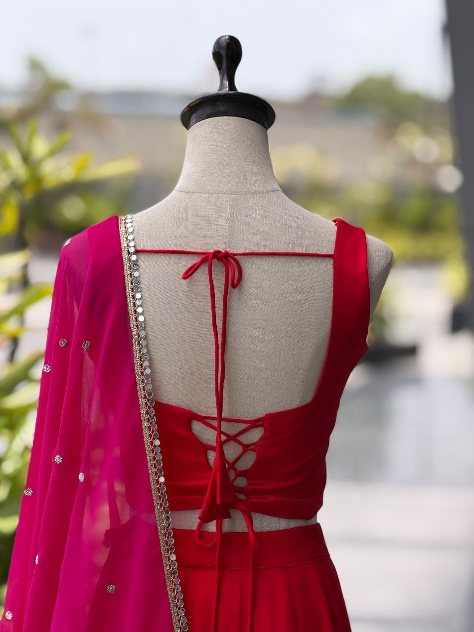 Navratri Special Cotton Lehenga Choli with Mirror Work & Georgette Dupatta | RO18073