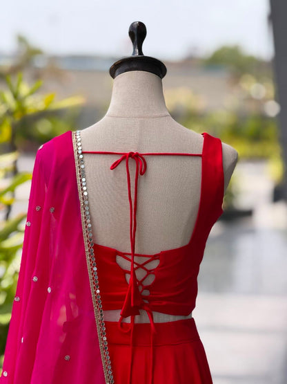 Navratri Special Cotton Lehenga Choli with Mirror Work & Georgette Dupatta | RO18073
