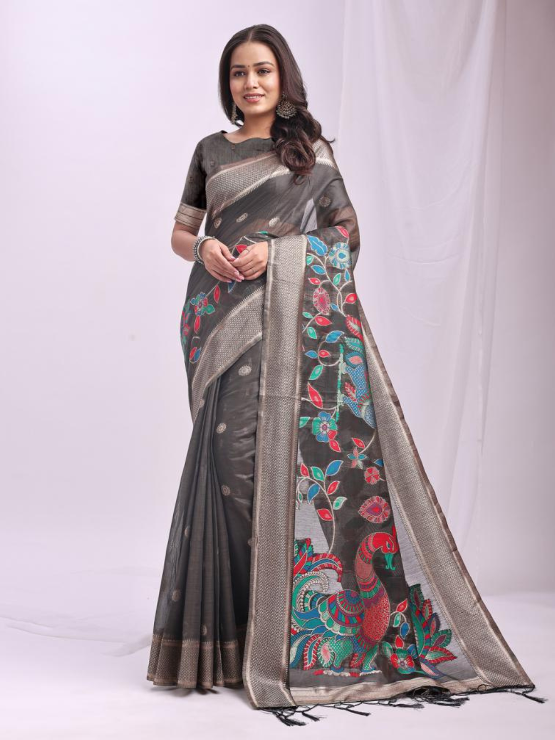 MORNI by Astita stylish Designer linen Cotton Fabric Sarees wholesale latkan