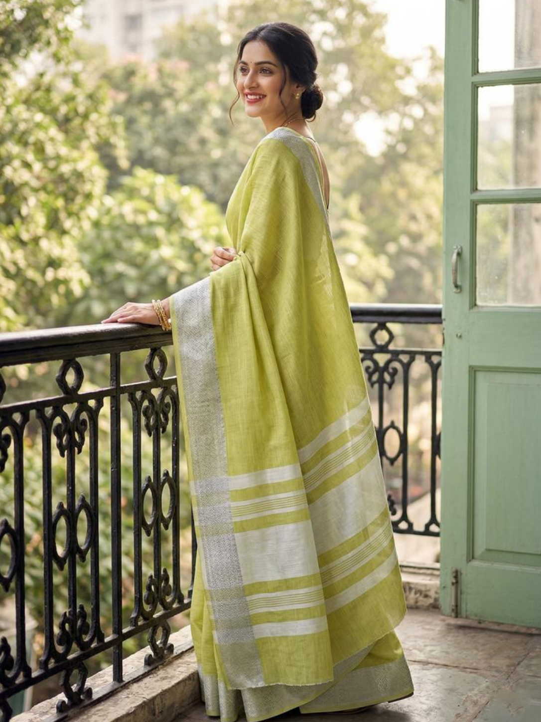 LINEN LOOMS VOL 2 – Fancy Designer Soft Linen Cotton Saree with Lakhnavi Border & Latkan