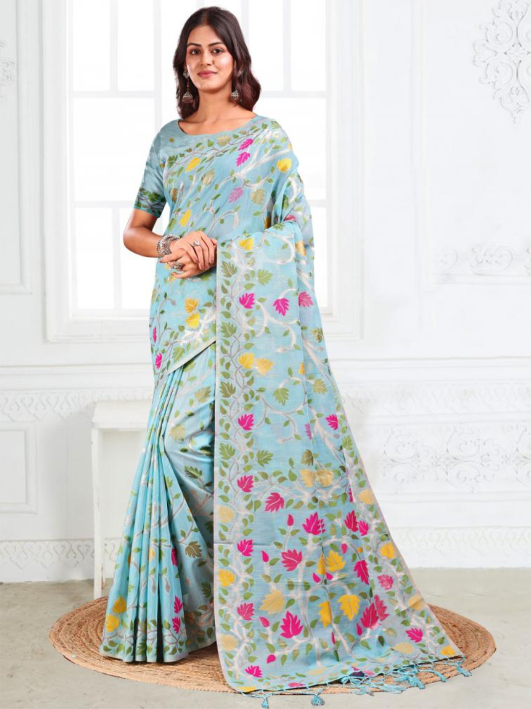 GULBAHAR by Astita elegant designer linen Fabric Saree Wholesale with Latkan