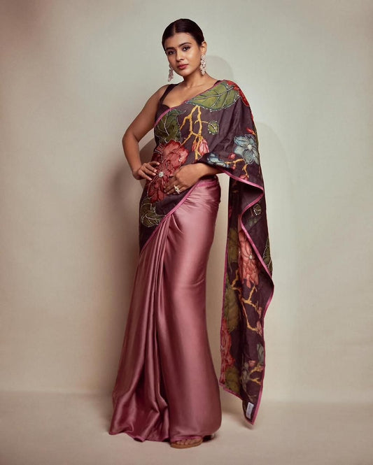 Black Rangoli Silk Kalamkari Print Saree with Hand Bead Work | Designer Party Wear & Festive Saree with Running Blouse
