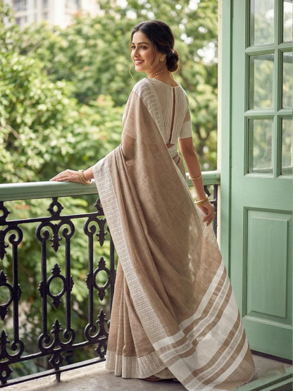 LINEN LOOMS VOL 2 – Fancy Designer Soft Linen Cotton Saree with Lakhnavi Border & Latkan
