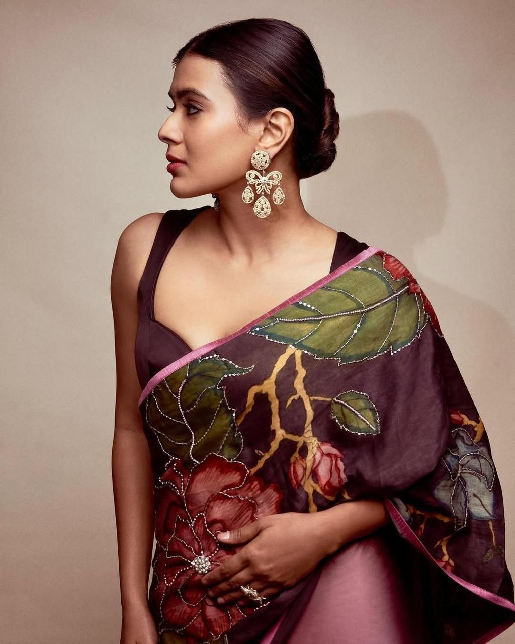 Black Rangoli Silk Kalamkari Print Saree with Hand Bead Work | Designer Party Wear & Festive Saree with Running Blouse