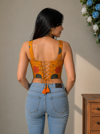 Corset Style Spaghetti Blouse | Heavy Silk Partywear with Bead Work