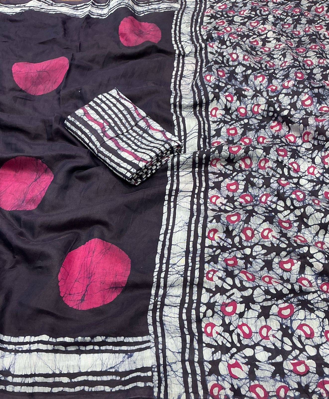 Premium Hand Block Printed Chanderi Cotton Saree – Batik & Ajrakh Design