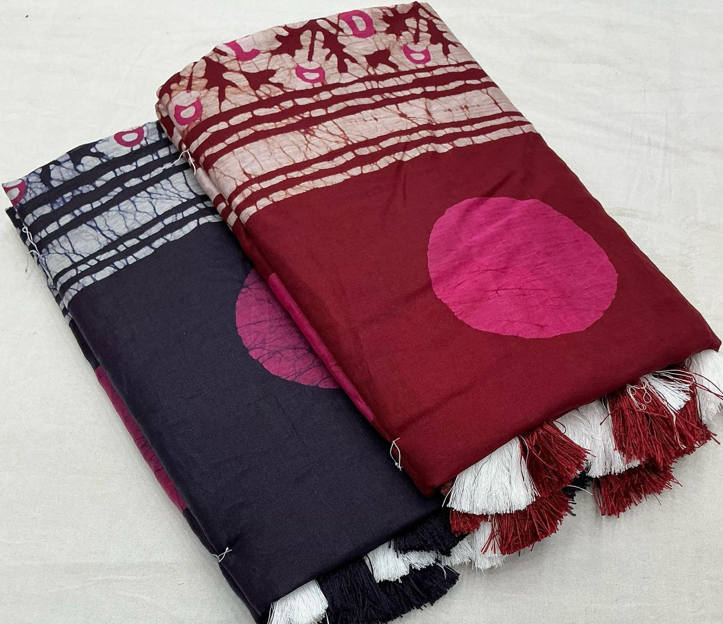 Premium Hand Block Printed Chanderi Cotton Saree – Batik & Ajrakh Design
