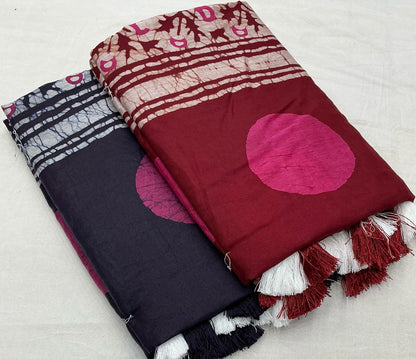 Premium Hand Block Printed Chanderi Cotton Saree – Batik & Ajrakh Design