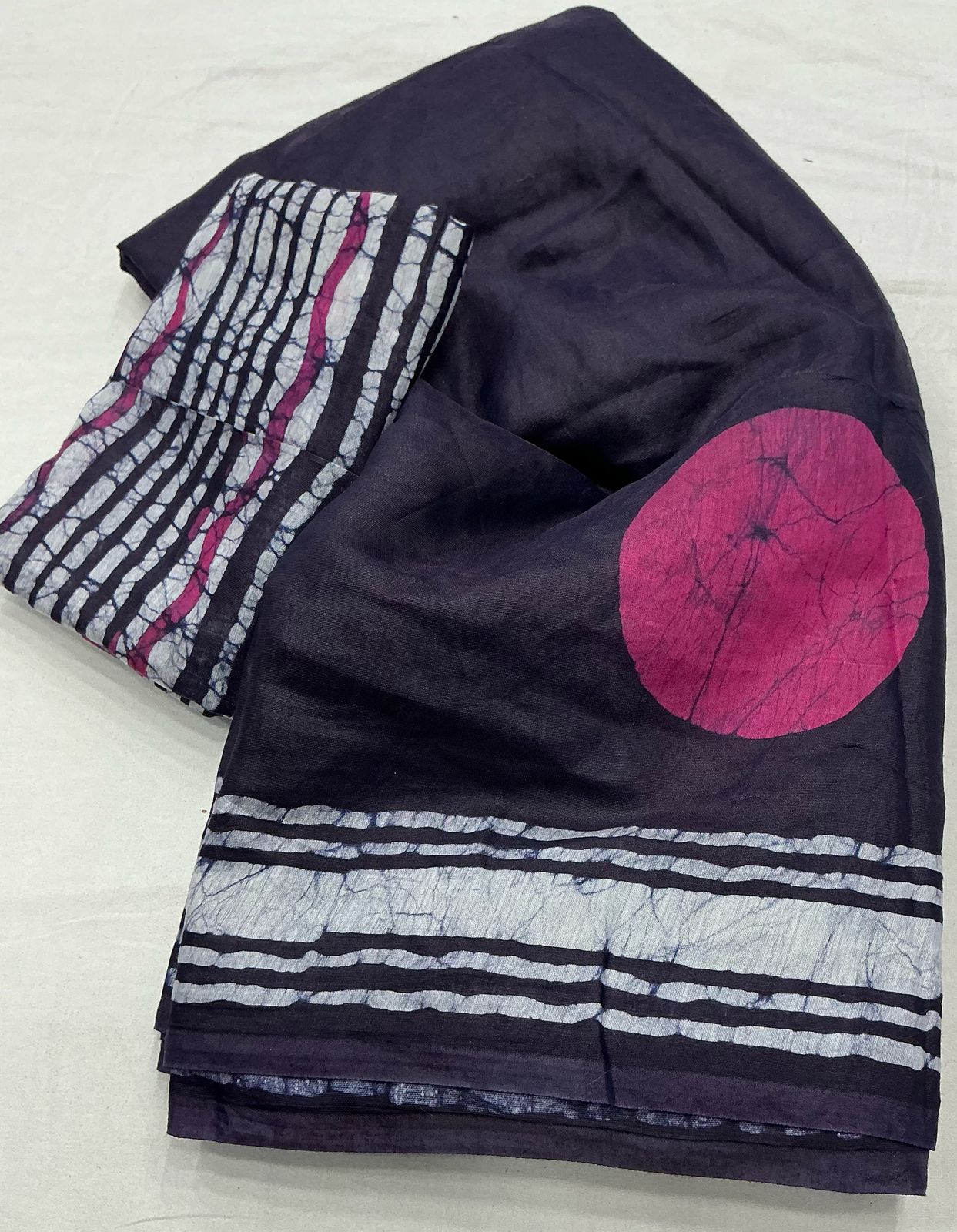 Premium Hand Block Printed Chanderi Cotton Saree – Batik & Ajrakh Design