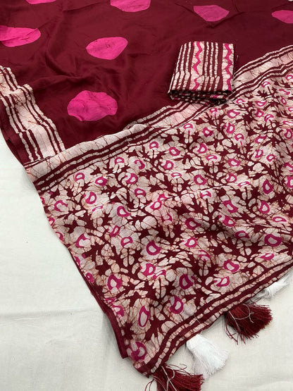 Premium Hand Block Printed Chanderi Cotton Saree – Batik & Ajrakh Design