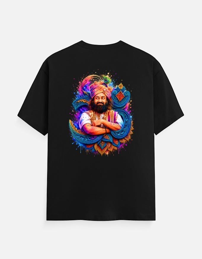 AMA B Classic Crew T-Shirt in black 100% cotton with a vibrant graphic print of a man in a turban.