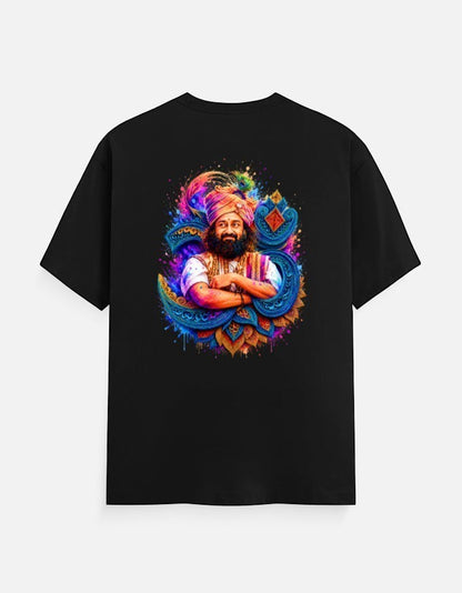 AMA B Classic Crew T-Shirt in black 100% cotton with a vibrant graphic print of a man in a turban.