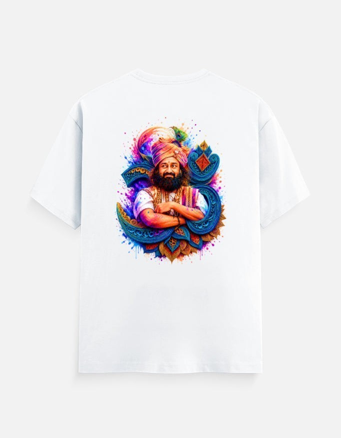 AMA B Unisex Classic Crew T-Shirt, 100% cotton, featuring a vibrant graphic of a man in a turban with colorful paint splatters.