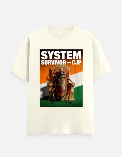AMA B Graphic Print Oversized Cotton T-Shirt with a cockroach on a throne. Cream color.