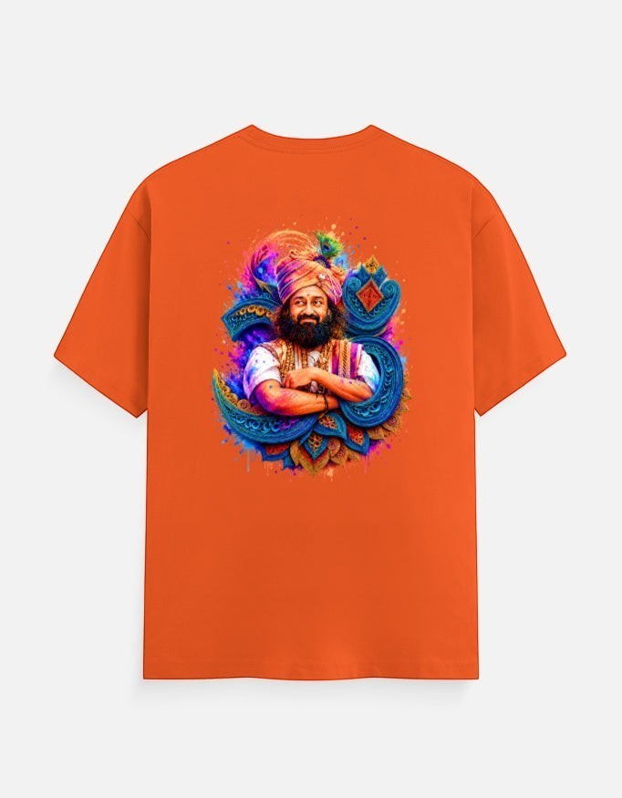 AMA B Unisex Classic Crew T-Shirt in orange, 100% cotton, featuring a vibrant graphic of a man in a turban with ornate blue and gold mandala details.