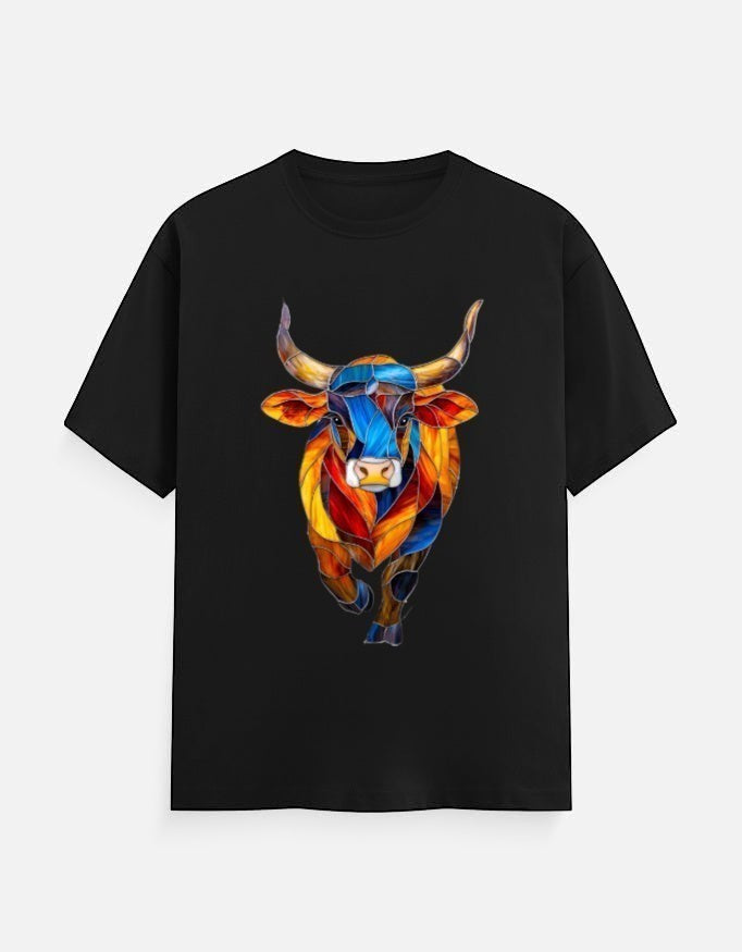 AMA B Unisex Classic Crew T-Shirt with a colorful abstract bull graphic print. 100% cotton.
