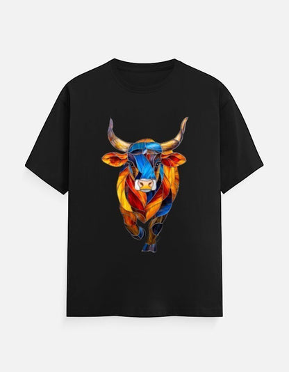 AMA B Unisex Classic Crew T-Shirt with a colorful abstract bull graphic print. 100% cotton.