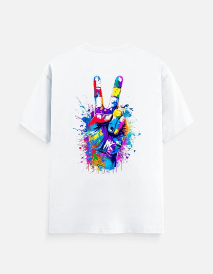 AMA B Victory Unisex Classic Crew Neck T-Shirt with colorful peace sign graphic on back. 100% cotton.