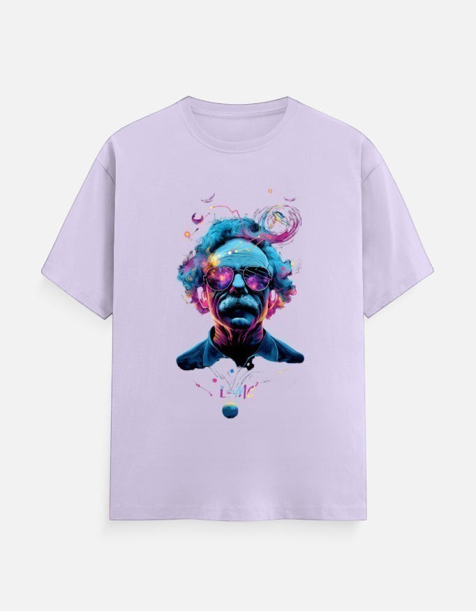 AMA B Abstract Portrait Graphic T-Shirt in light purple with a colorful, abstract portrait of a man with sunglasses.