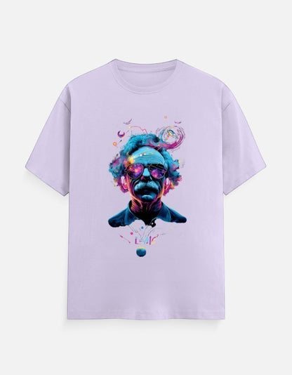 AMA B Abstract Portrait Graphic T-Shirt in light purple with a colorful, abstract portrait of a man with sunglasses.