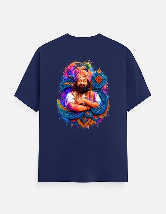 AMA B Classic Crew T-Shirt in navy blue 100% cotton with a vibrant graphic print of a man in traditional attire.