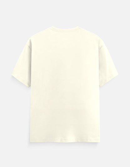 AMA B Graphic Print Oversized Cotton T-Shirt in cream, 100% cotton, relaxed fit, crew neck, short sleeves.