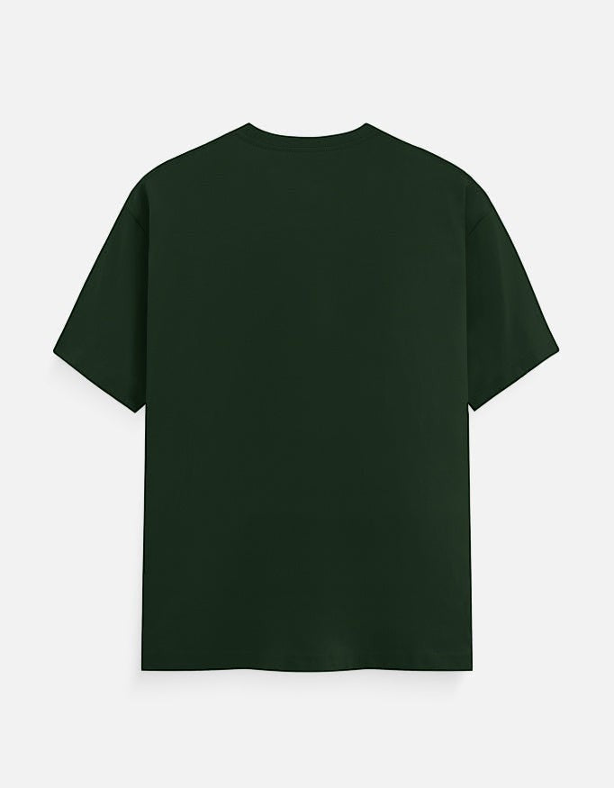 AMA B Graphic Print Oversized Cotton T-Shirt in dark green. Relaxed fit, crew neck, short sleeves.