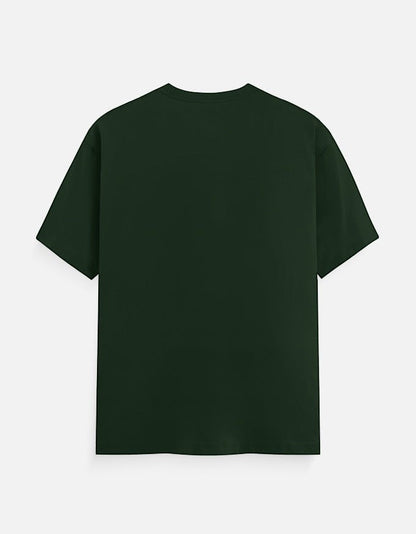 AMAB forest green oversized cotton t-shirt with "Open Your Eyes" graphic print on the back.