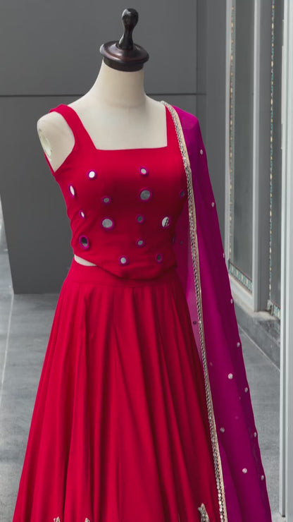 Navratri Special Cotton Lehenga Choli with Mirror Work & Georgette Dupatta | RO18073