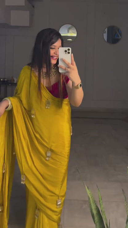 Premium Satin Silk Saree with Designer Mirror Latkan Work | Party Wear, Wedding & Festive Saree with Matching Blouse