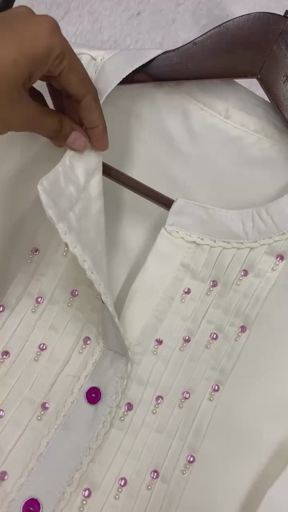 Cream Embroidered Roman Co-Ord Set for Women | Top & Pant Set | RO16168